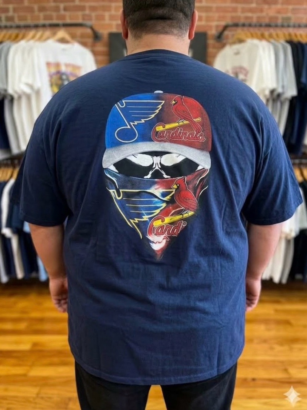 🏈🖤Navy Men's Graphic T-Shirt with Cardinals & Blues Design 4XL